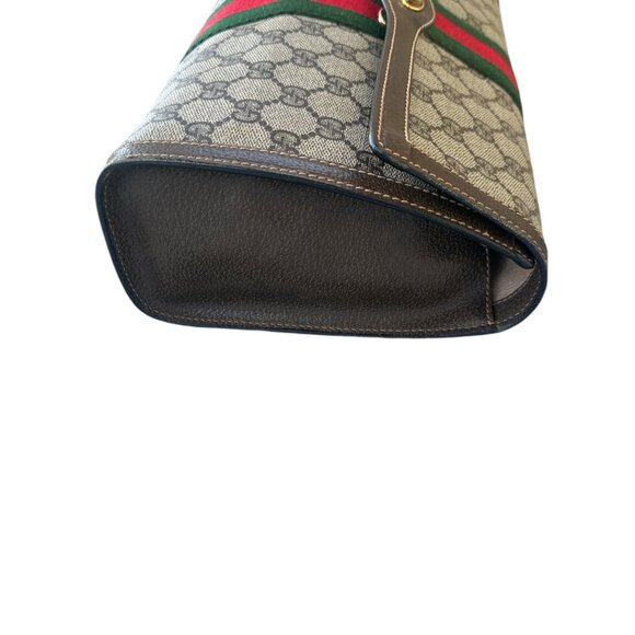 Vintage Gucci  GG Monogram Sherry Line Green & Red Canvas/Leather Clutch Bag - Picture 6 of 10